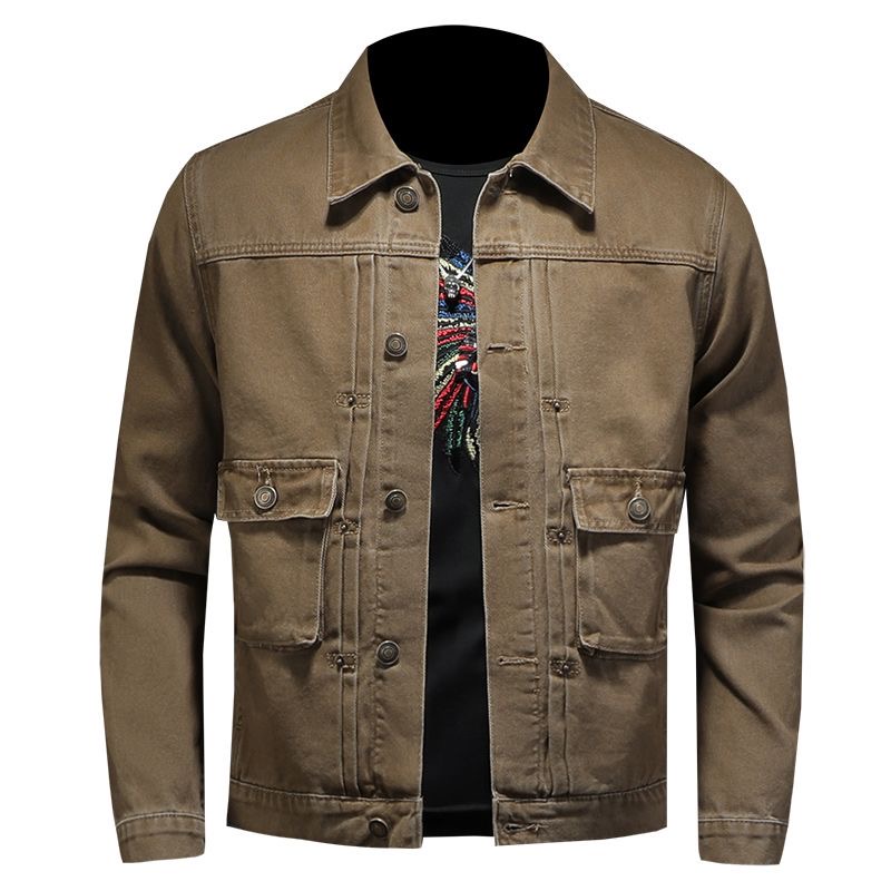 Casual Style Denim Jacket Camel