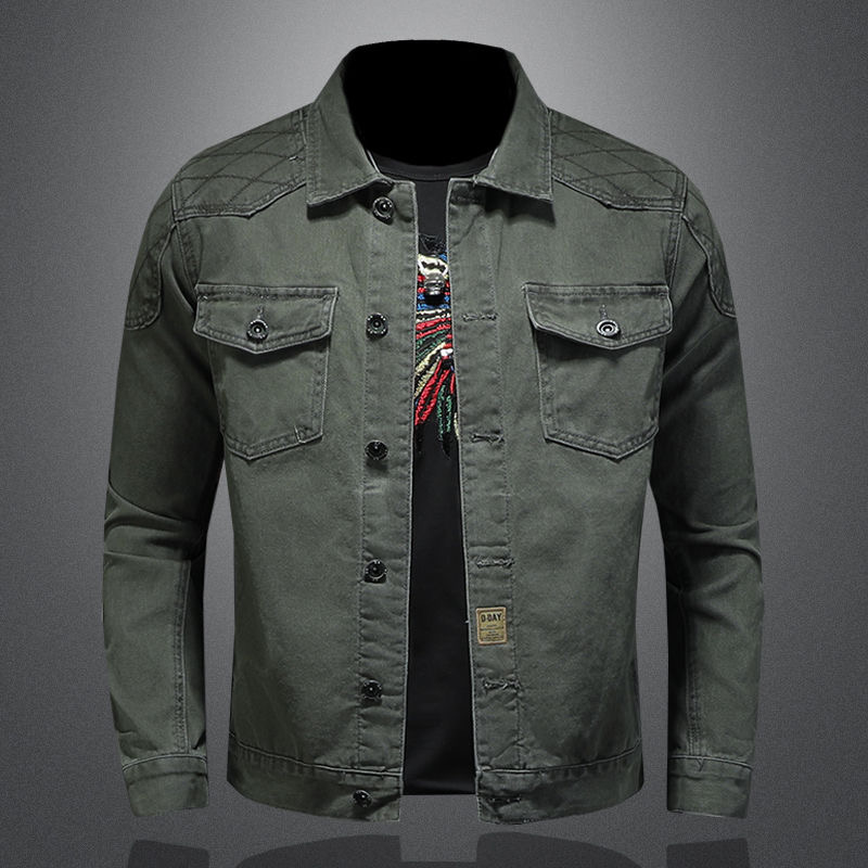 Casual Style Denim Jacket Green