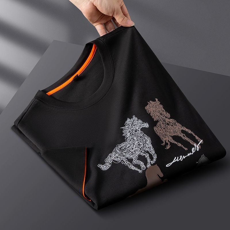 Luxurious Ice Silk Cotton Shorts Sleeve T-Shirt Black