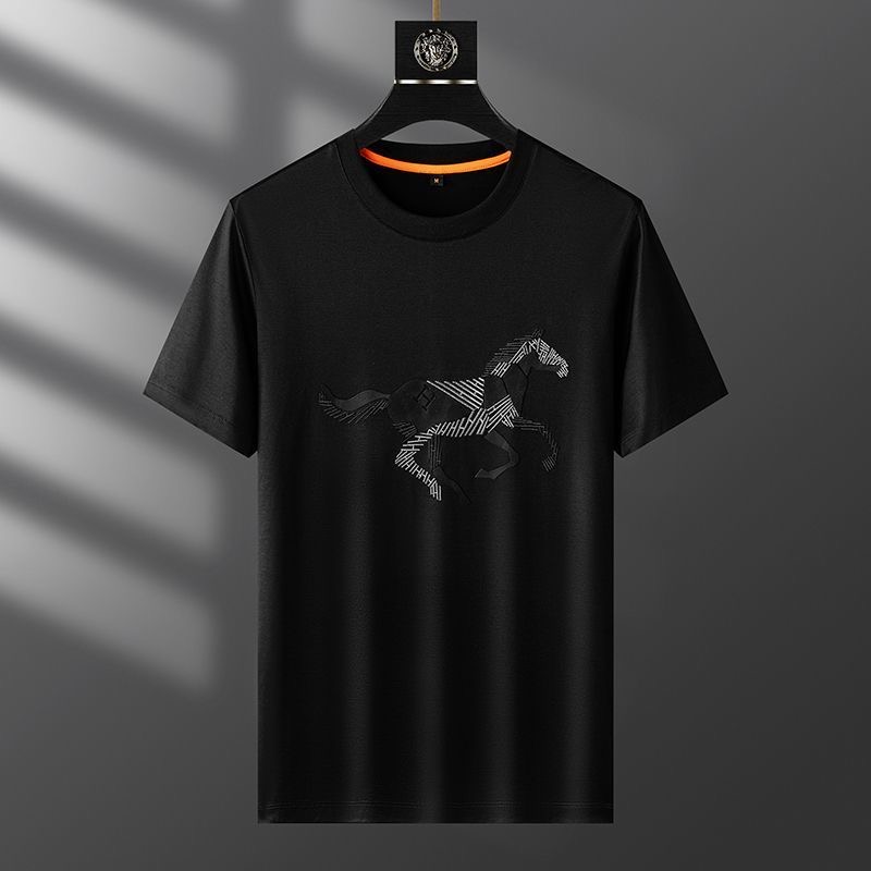 Luxurious Ice Silk Cotton Shorts Sleeve T-Shirt Black1