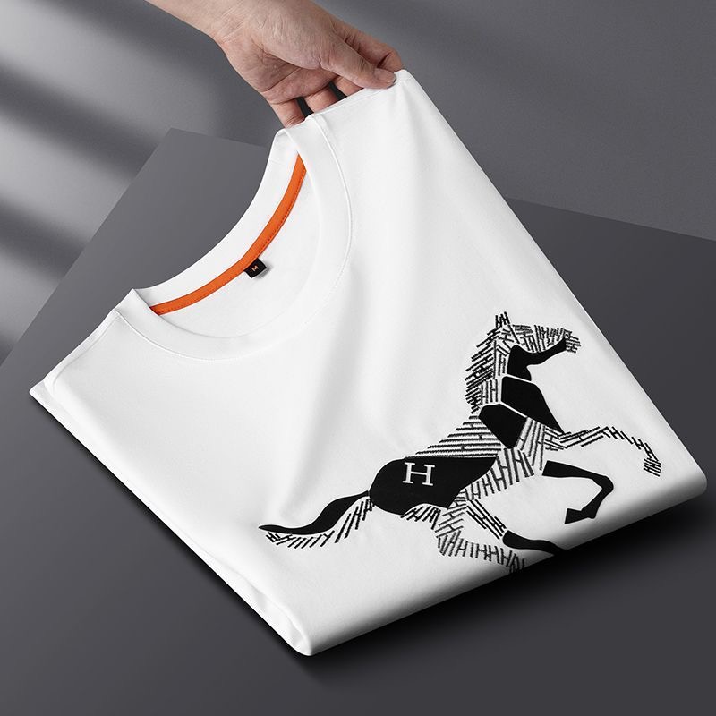 Luxurious Ice Silk Cotton Shorts Sleeve T-Shirt White1