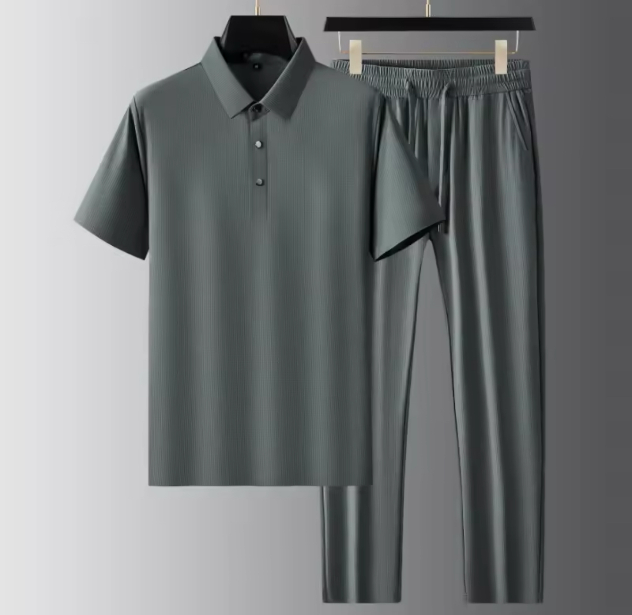 Luxury Ice Silk Men’s Sets Dark Gray