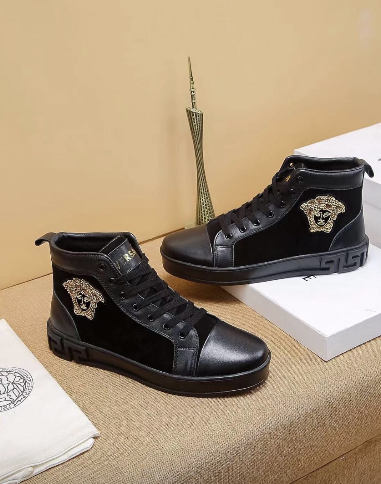 Luxury Designer HighTop Sneakers - Black