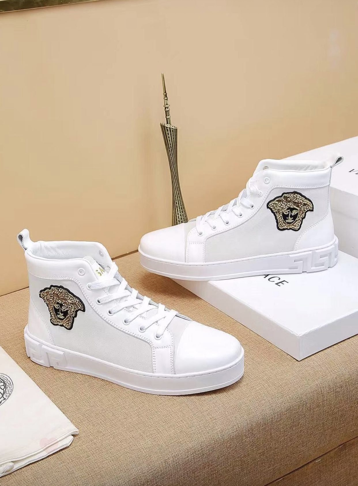 Luxury Designer HighTop Sneakers - White