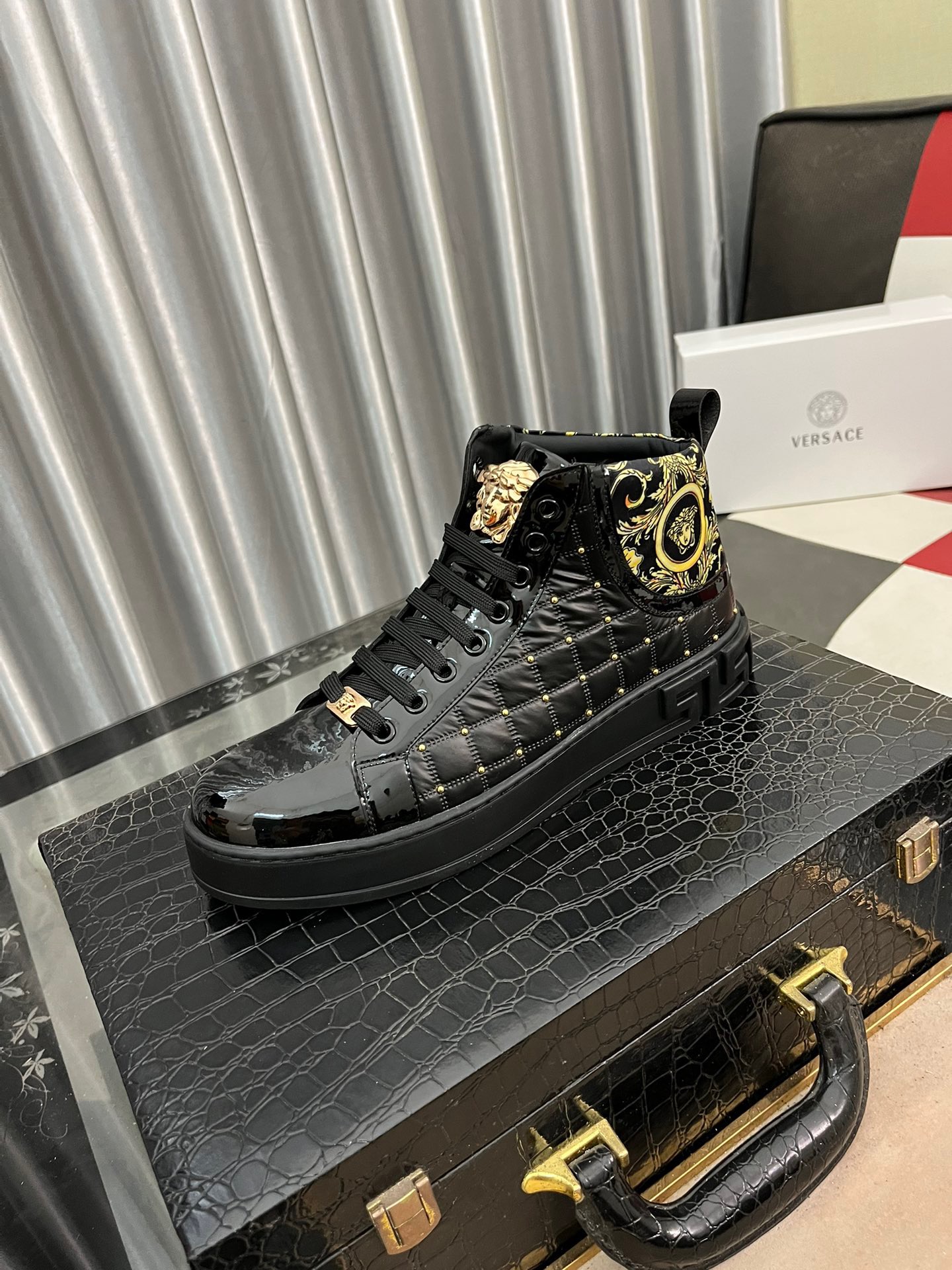 Luxury VERSACE Design HighTop Sneakers - Black
