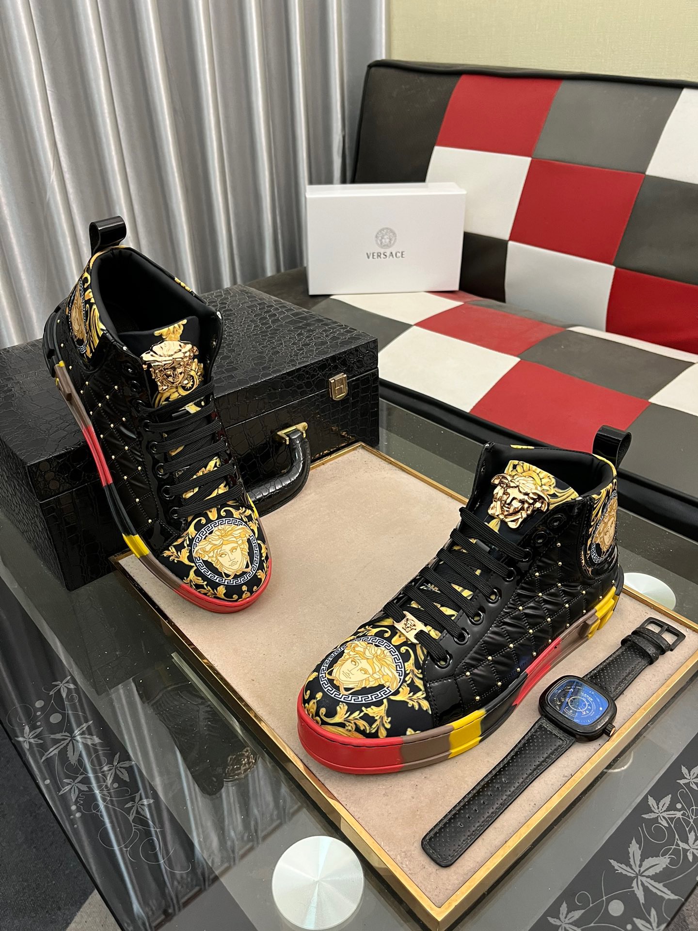 Luxury VERSACE Design HighTop Sneakers - Black1