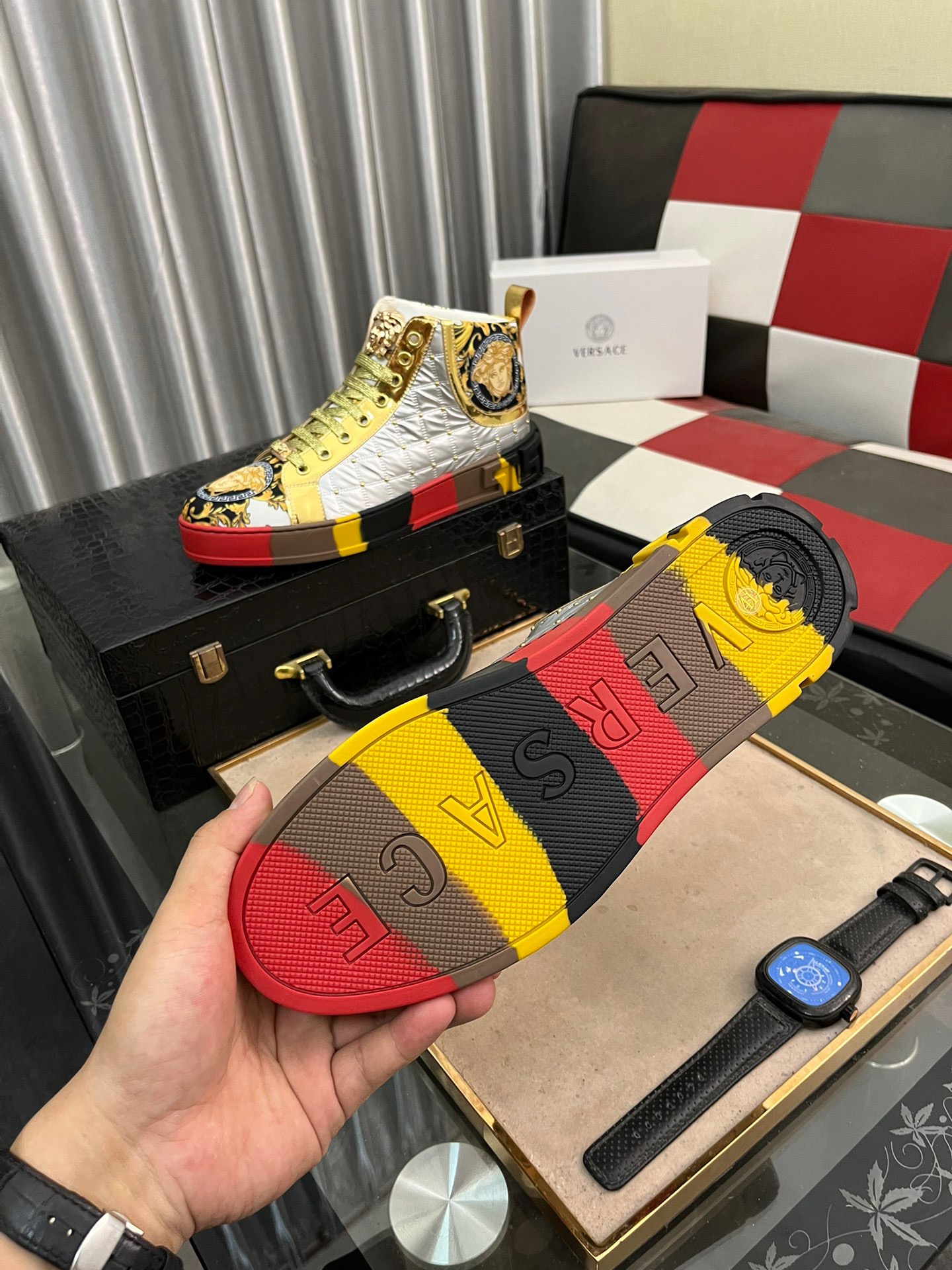 Luxury VERSACE Design HighTop Sneakers - Gold