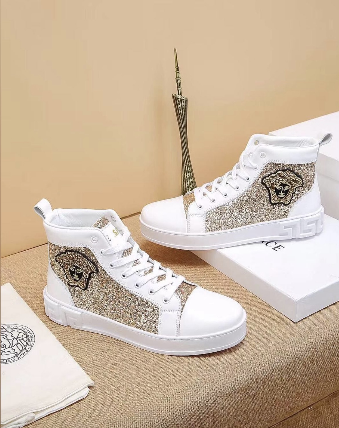 Luxury VERSACE HighTop Sneakers - White